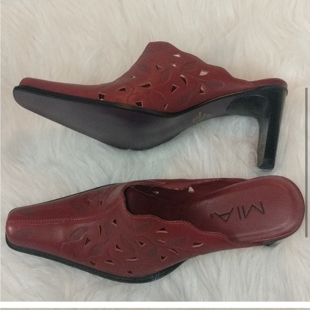 Western inspired red mules